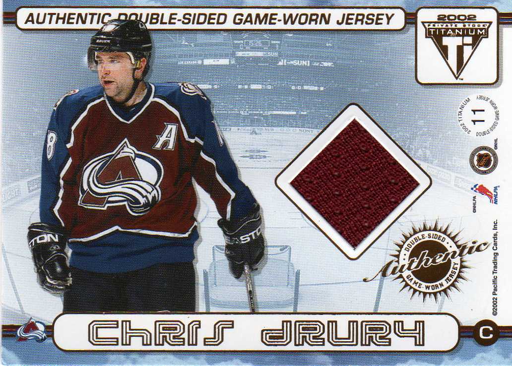 2001-2002 Private Stock Titanium Double-Sided Jersey č.11 Hejduk Milan , Drury Chris b